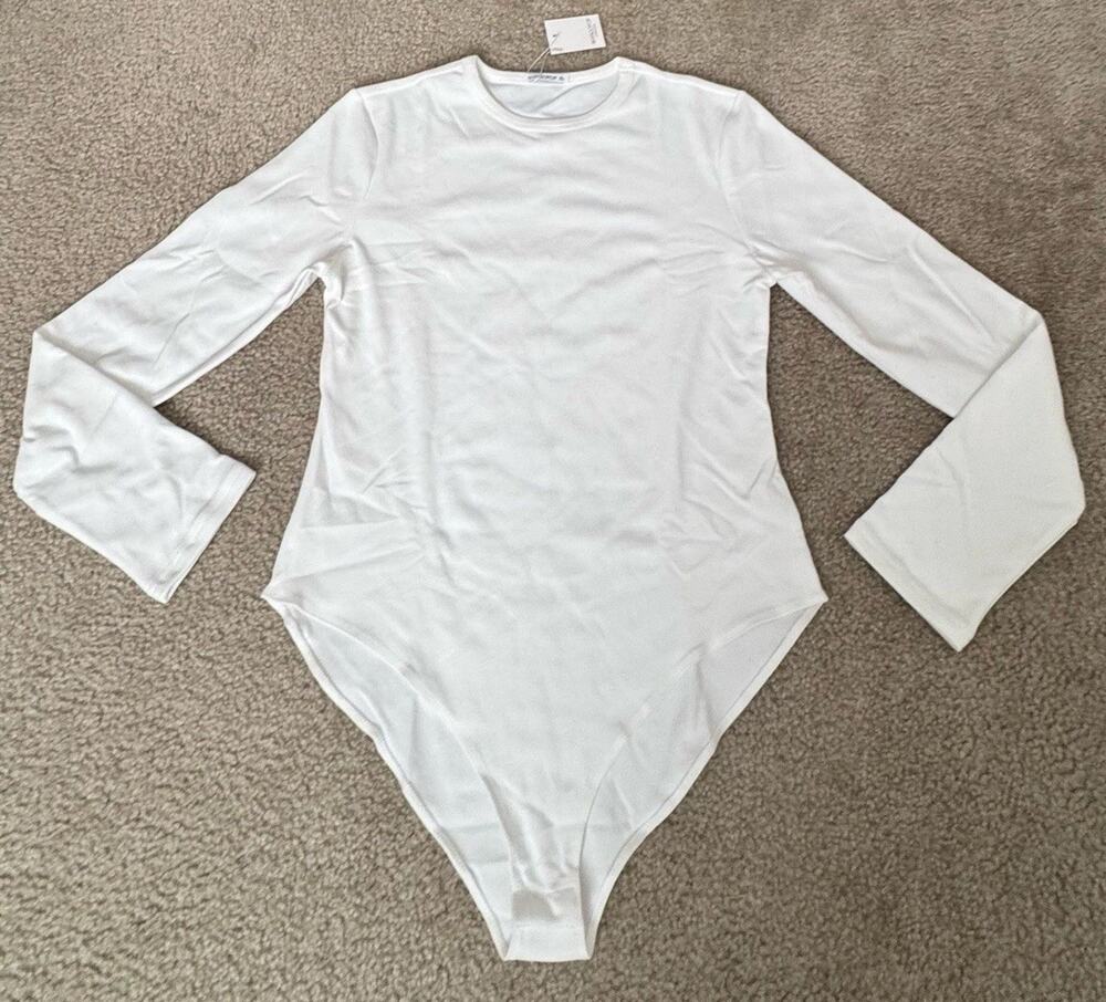 NWT Mangopop White Crew Neck Short Sleeve Bodysuit Women’s XL X-Large New
